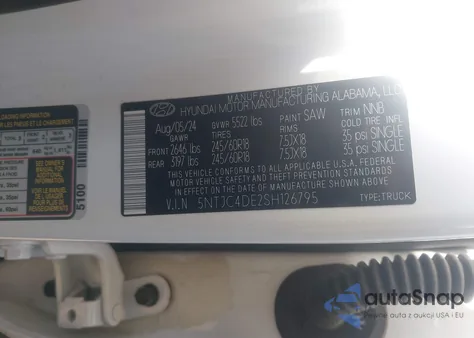 2025 Hyundai Santa Cruz Sel Activity из США, поврежденный, VIN 5NTJC4DE2SH126795